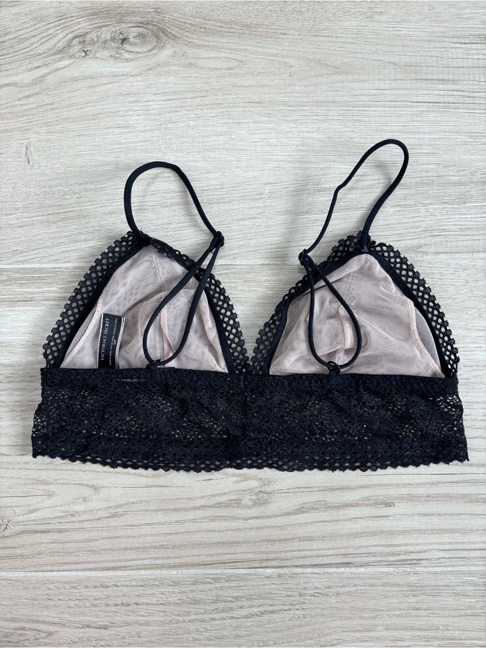 Victoria's Secret Lace Crochet Triangle Bralette Bra Black and Cream Size Small